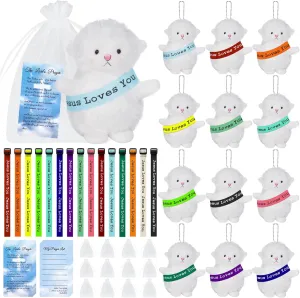 Mini Lambs Stuffed Animals, 12 Pcs Christian Gifts Lambs Plush, Baptism Gifts for Girls Boys, Sheep Stuffed Animal Keychain Jesus Plush Toys, Religious Bible Verse Easter Gifts, Christian Party Favors