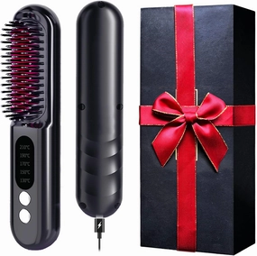 Mini Cordless Hair Straightener Brush Pro A , Portable Straightening Brush for Travel, Ionic Hot Comb Straightener, USB Rechargeable, It can be Used While Charging, Gifts for Women. (Black)