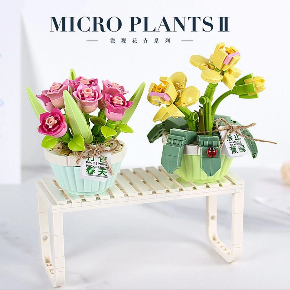 MOC NON  Building Blocks Bouquet 3D Flower Model &#39;s DIY Interactive Toys Home Decoration Plant Potted Plants for Kids Toy