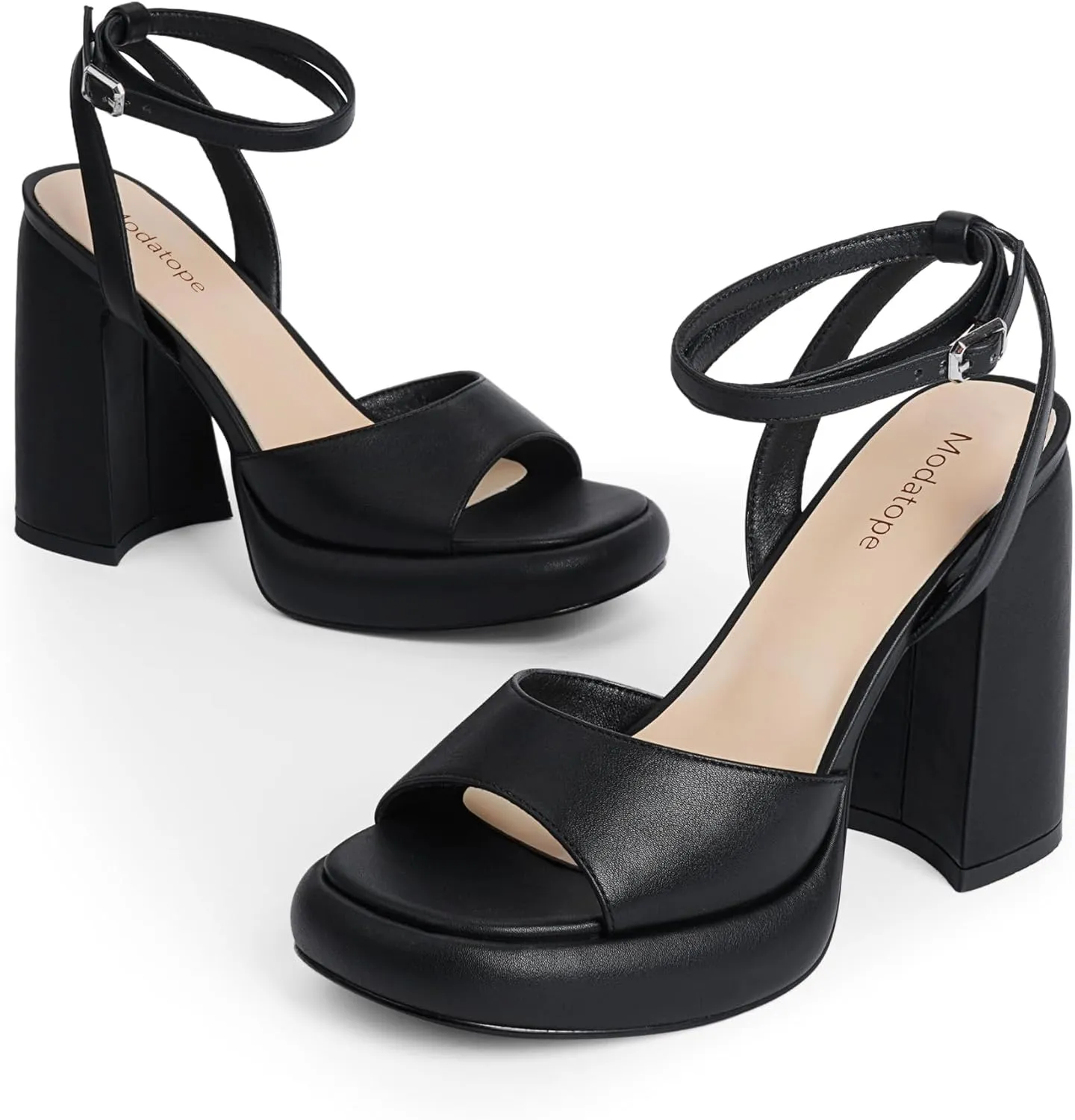 Modatope Platform Heels Sandals for Women with Chunky Heel, Open Round Toe and Ankle Strap Design
