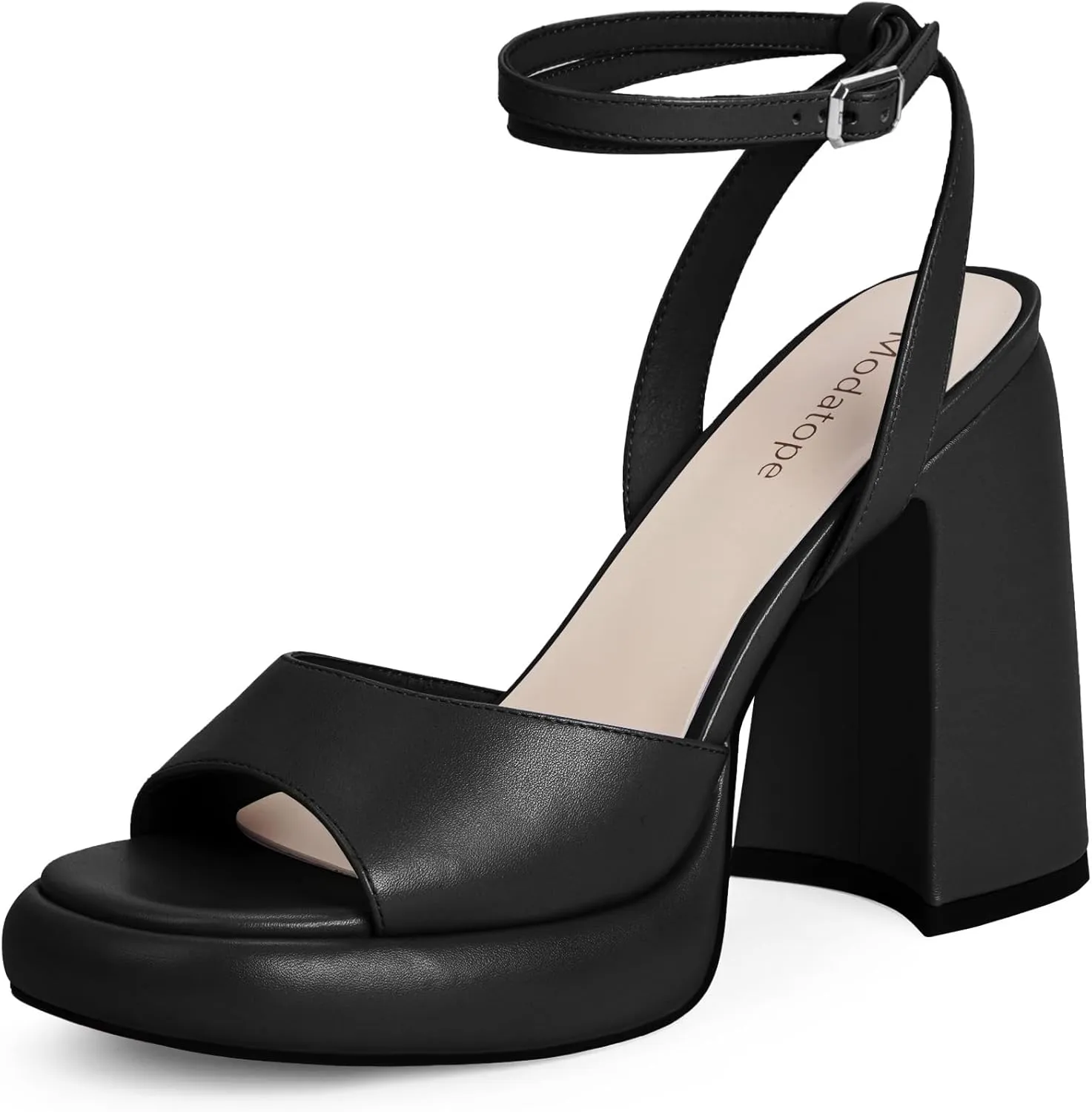 Modatope Platform Heels Sandals for Women with Chunky Heel, Open Round Toe and Ankle Strap Design