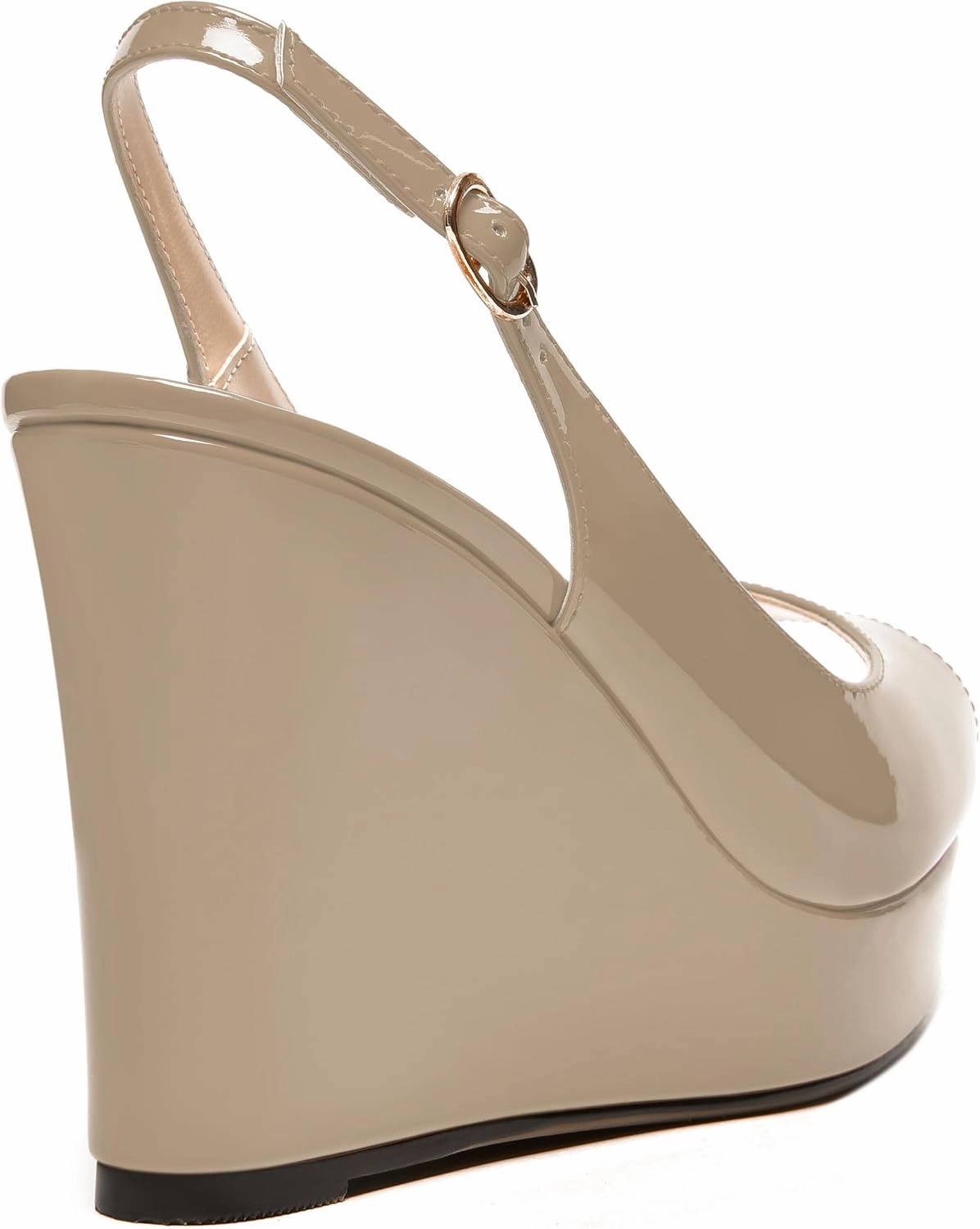 MODENCOCO Womens Buckle Patent Wedding Dress Slingback Platform Peep Toe Comfortable Wedge High Heel Pumps Shoes 4 Inch