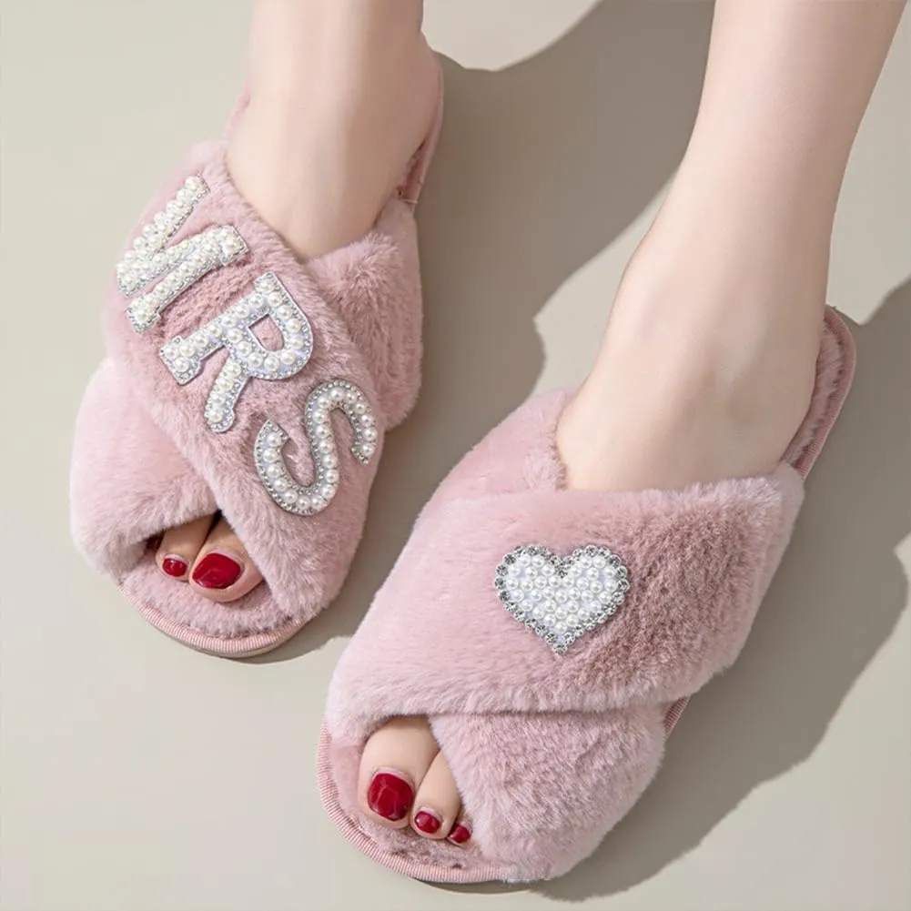 MOM Slippers for Women, Fuzzy Cross Slippers Open Toe House Shoes Gift for Women Mothers Day Plush Furry Warm Cozy