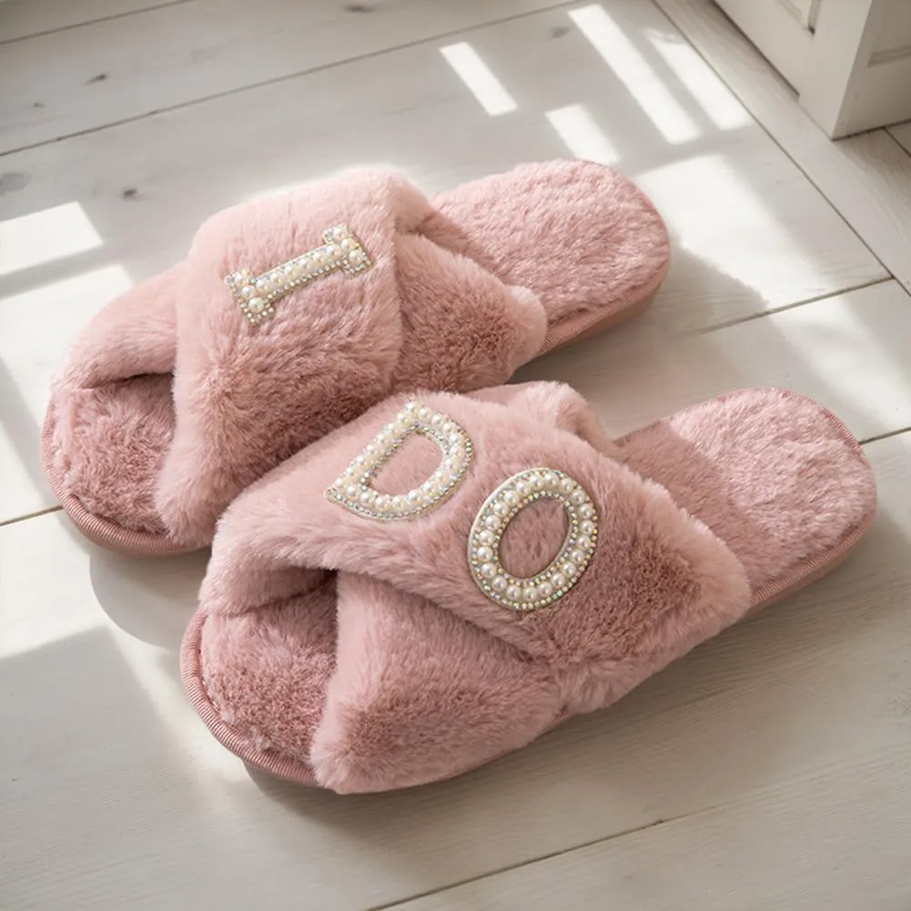 MOM Slippers for Women, Fuzzy Cross Slippers Open Toe House Shoes Gift for Women Mothers Day Plush Furry Warm Cozy