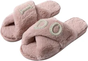 MOM Slippers for Women, Fuzzy Cross Slippers Open Toe House Shoes Gift for Women Mothers Day Plush Furry Warm Cozy