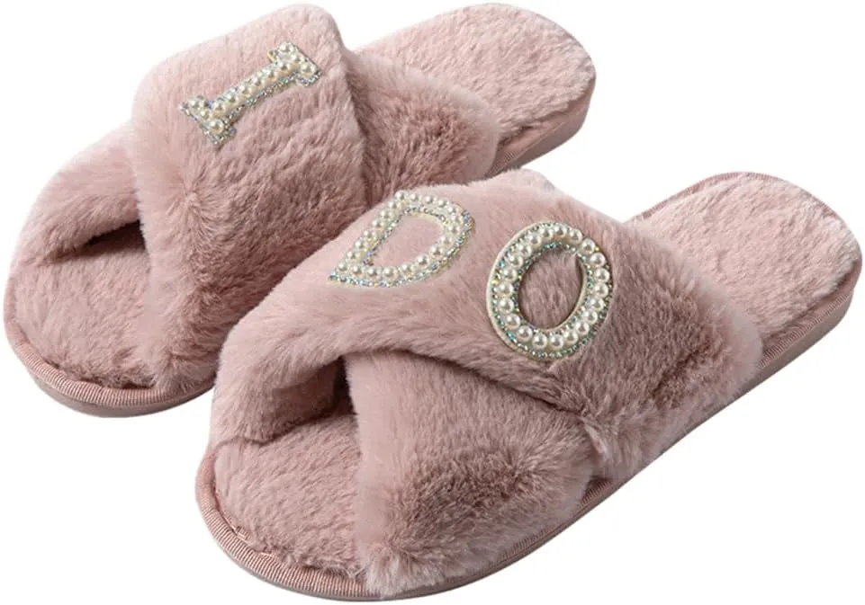 MOM Slippers for Women, Fuzzy Cross Slippers Open Toe House Shoes Gift for Women Mothers Day Plush Furry Warm Cozy