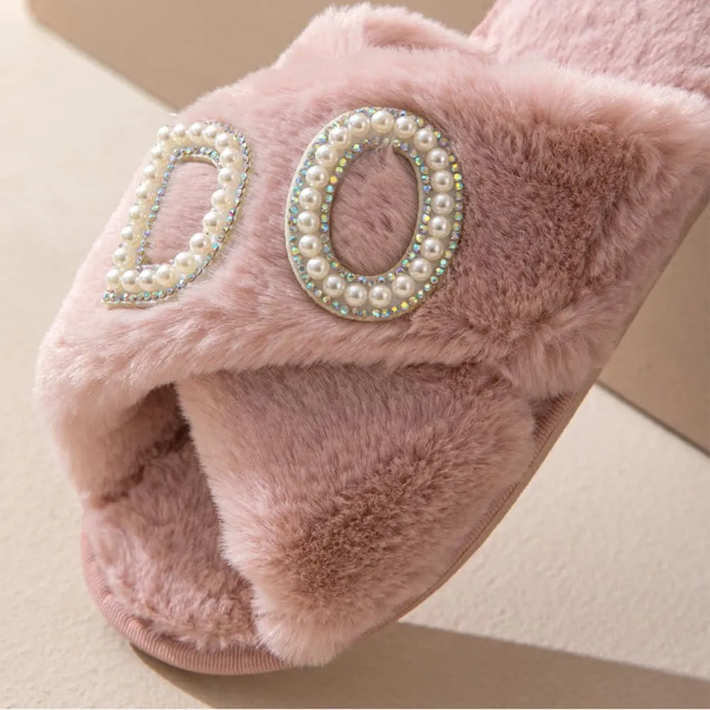 MOM Slippers for Women, Fuzzy Cross Slippers Open Toe House Shoes Gift for Women Mothers Day Plush Furry Warm Cozy