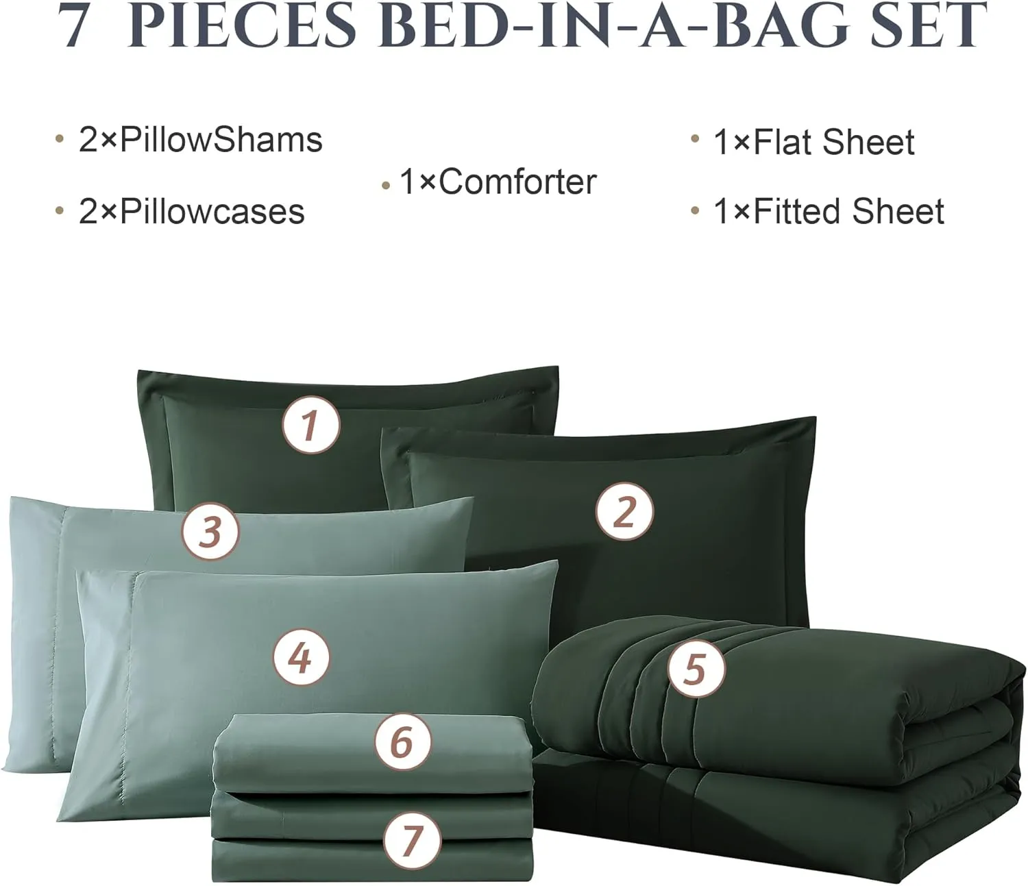 Monbix Queen Comforter Set - 7 Pieces Deep Forest Bed in a Bag Queen Bedding Sets with Comforters, All Seasons Down Alternative Comforter Bed Set with Sheets,Pillowcases & Shams