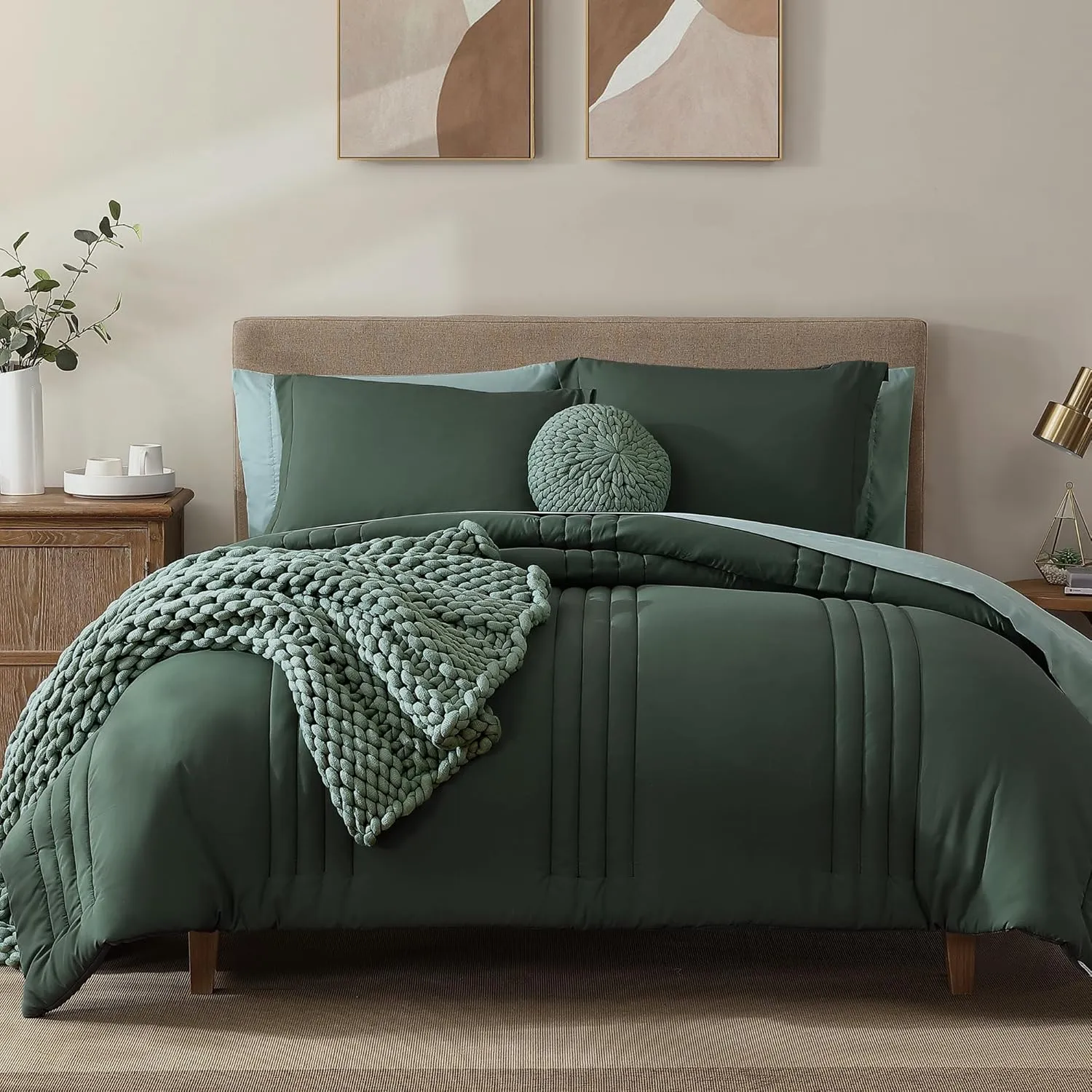 Monbix Queen Comforter Set - 7 Pieces Deep Forest Bed in a Bag Queen Bedding Sets with Comforters, All Seasons Down Alternative Comforter Bed Set with Sheets,Pillowcases & Shams