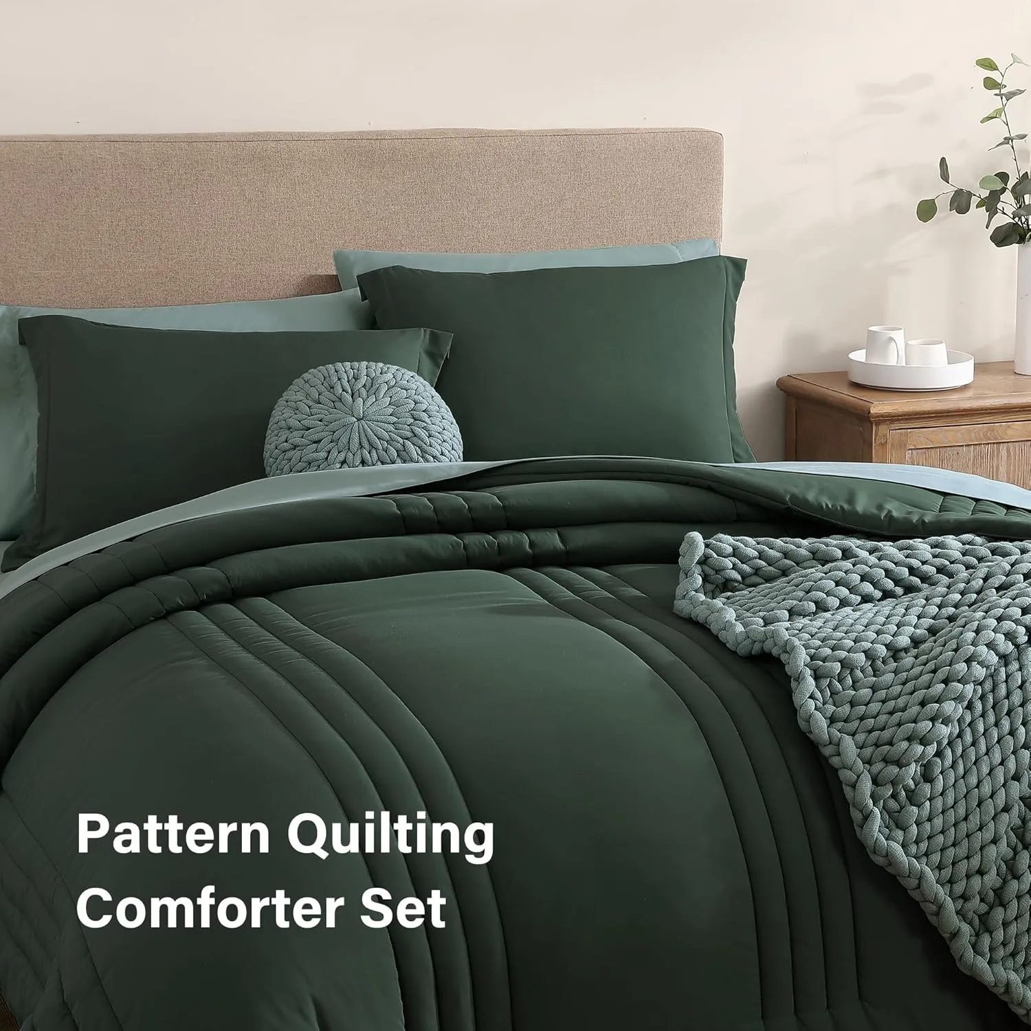 Monbix Queen Comforter Set - 7 Pieces Deep Forest Bed in a Bag Queen Bedding Sets with Comforters, All Seasons Down Alternative Comforter Bed Set with Sheets,Pillowcases & Shams