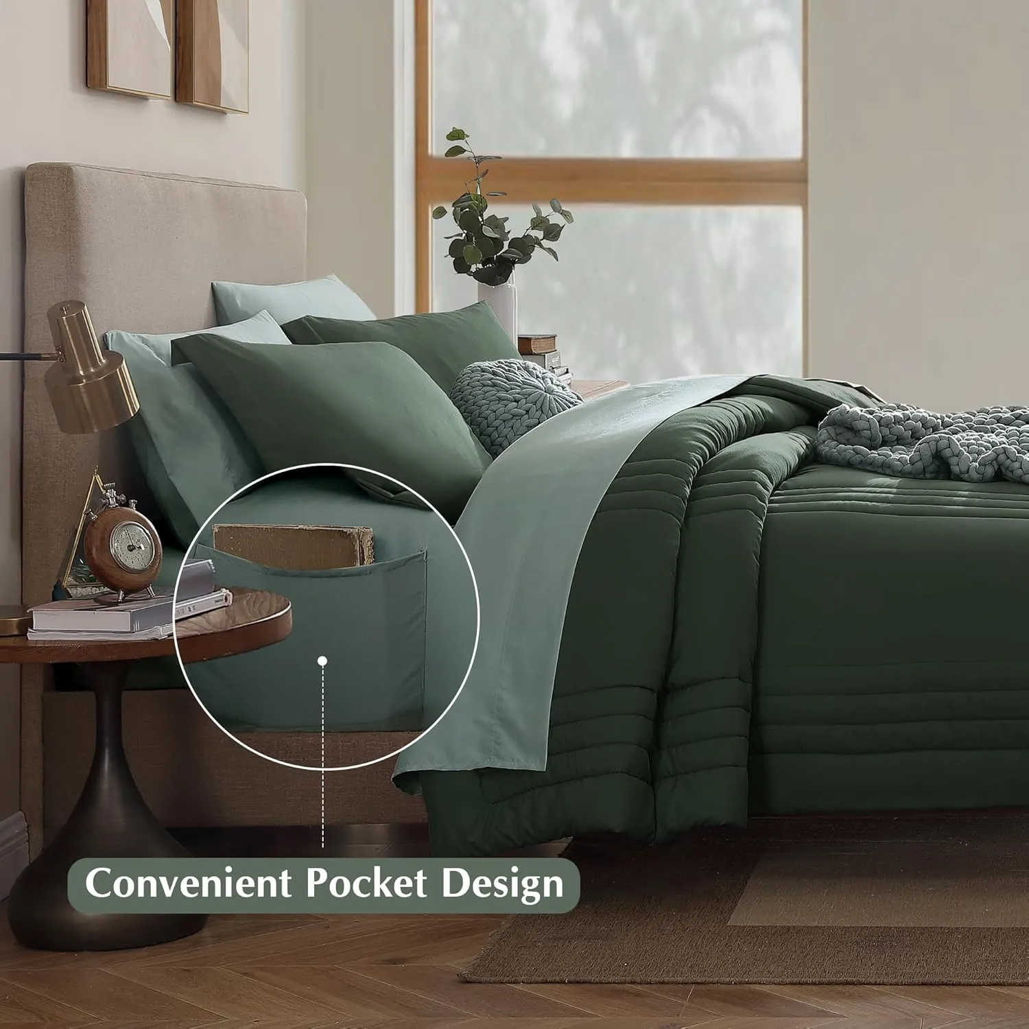 Monbix Queen Comforter Set - 7 Pieces Deep Forest Bed in a Bag Queen Bedding Sets with Comforters, All Seasons Down Alternative Comforter Bed Set with Sheets,Pillowcases & Shams