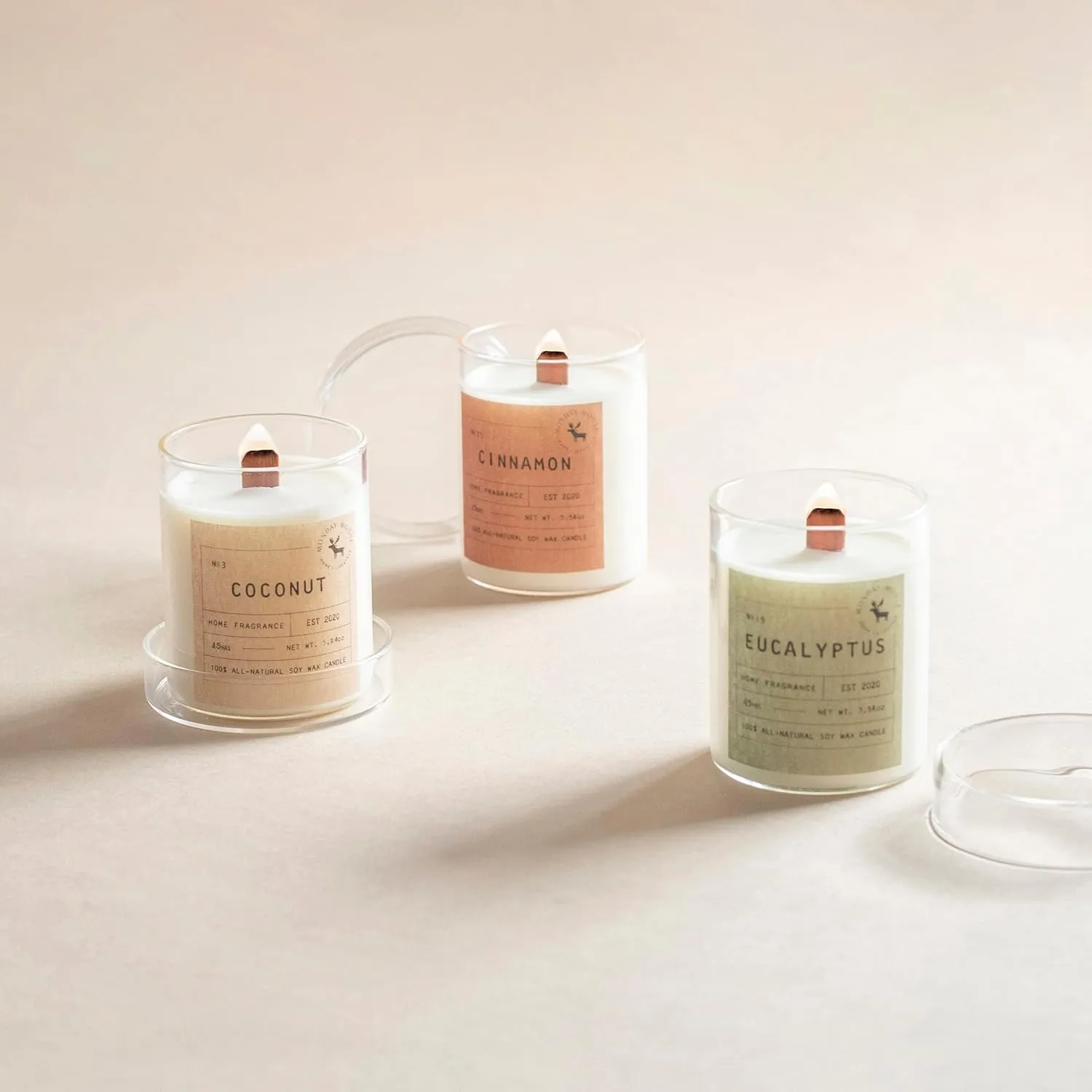 MONDAY MOOSE Scented Candle Gift Set, 5.64oz Each, 3-Pack All-Natural Soy Wax Candle Set with Essential Oils for Home, Mom, Women, Birthday Gift (Coconut Eucalyptus Cinnamon, Small Jar)