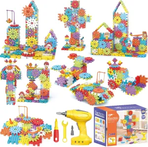 Montessori Electric Gear Building Blocks Toys, Kids Tool Set - 234 Pcs Design and Drill Toddler Screws Toy, STEM Educational Construction Toy for Boys Girls Gift Ages 3-5