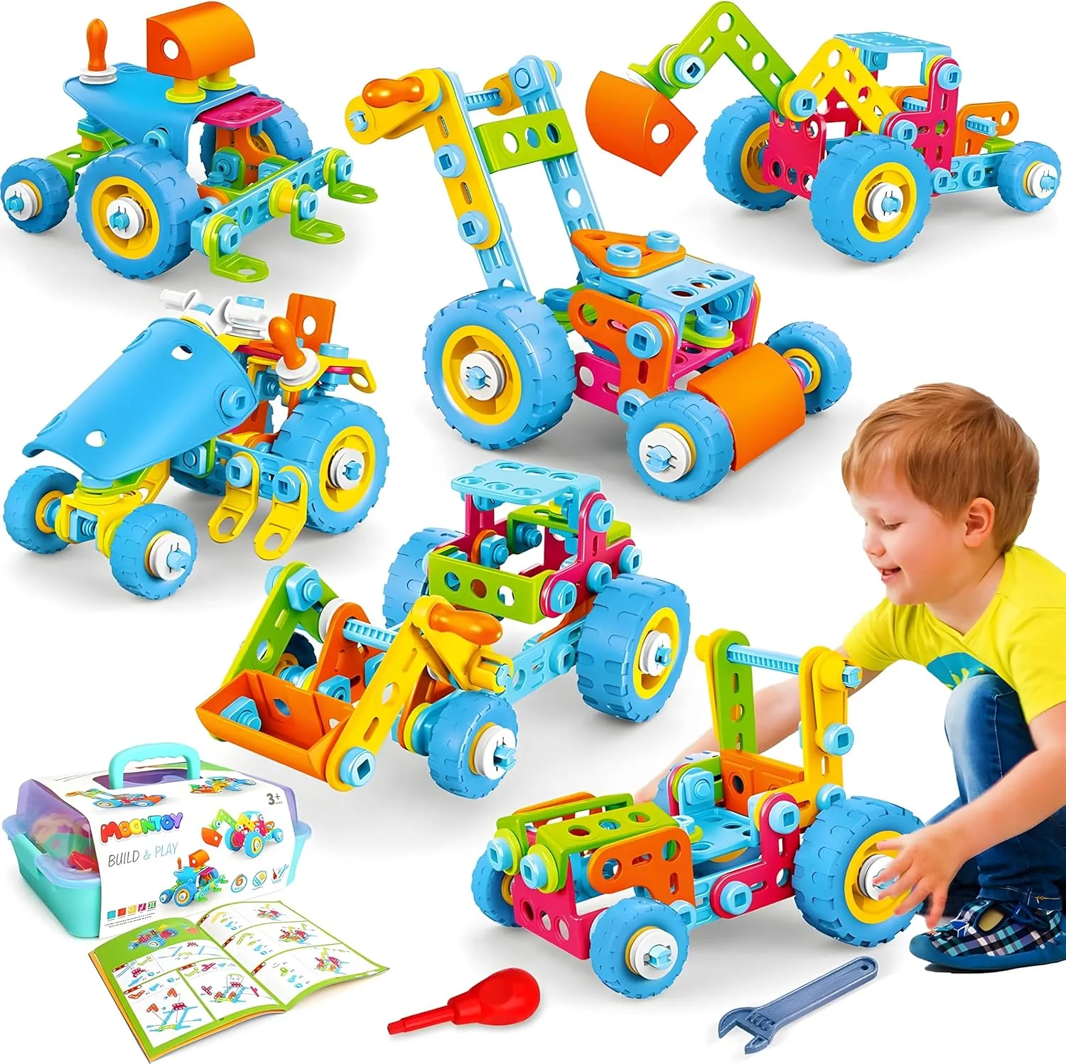 MOONTOY STEM Toys for 3 4 5 6 7 8  Year Old Boy Easter Gifts Easter Basket Stuffers, Toddler 3-5 Block Stem Kits Building Toys for Kids Ages 4-8 5-7 6-8 4-6 8-12 Erector Set Creative Activities 118pcs