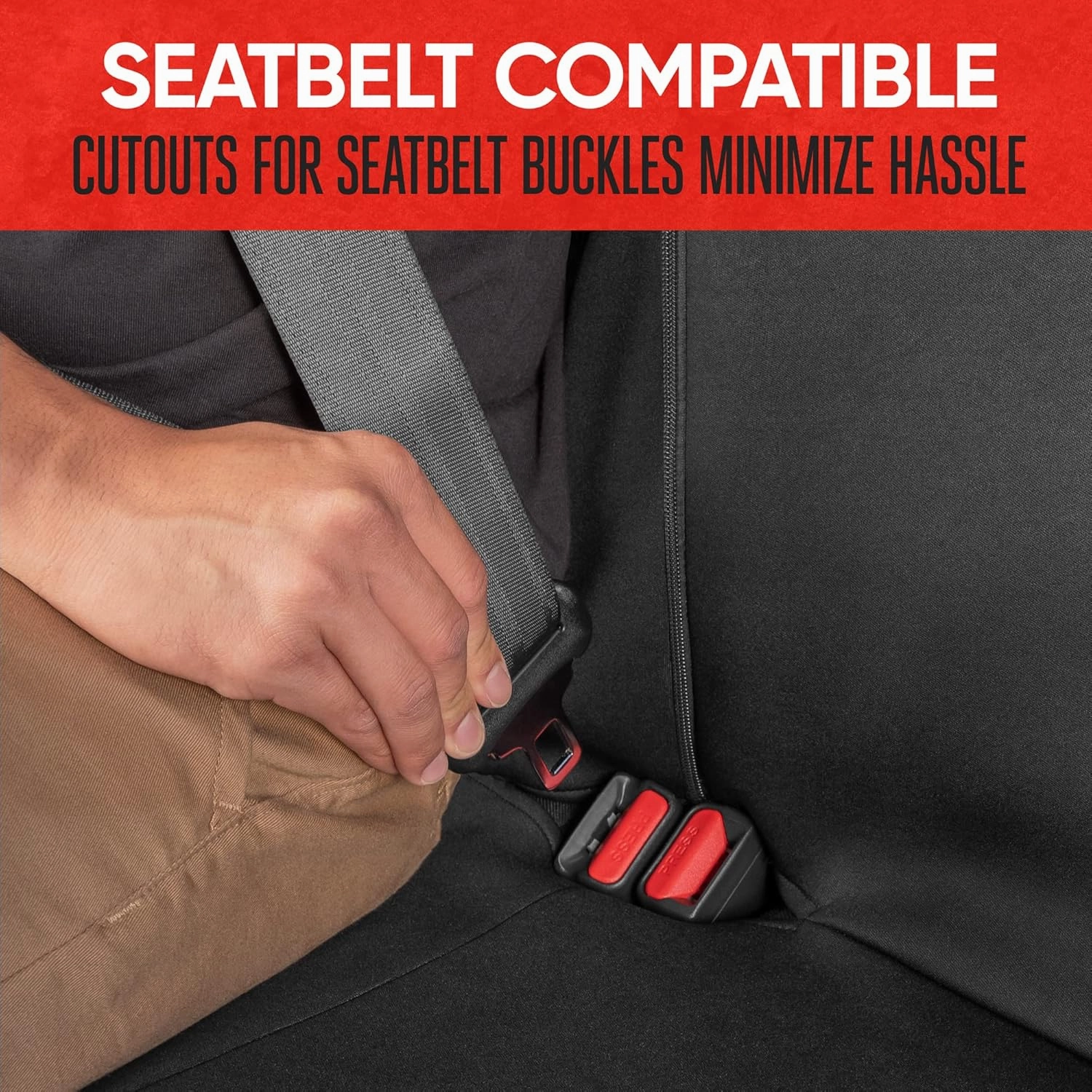 Motor Trend AquaShield Waterproof Beige Rear Split Bench Seat Covers for Trucks Rear Seat Cover Only - Black Car Seat Covers, Back Seat Covers Only - Durable Neoprene Spill Resistant for Kids & Dogs