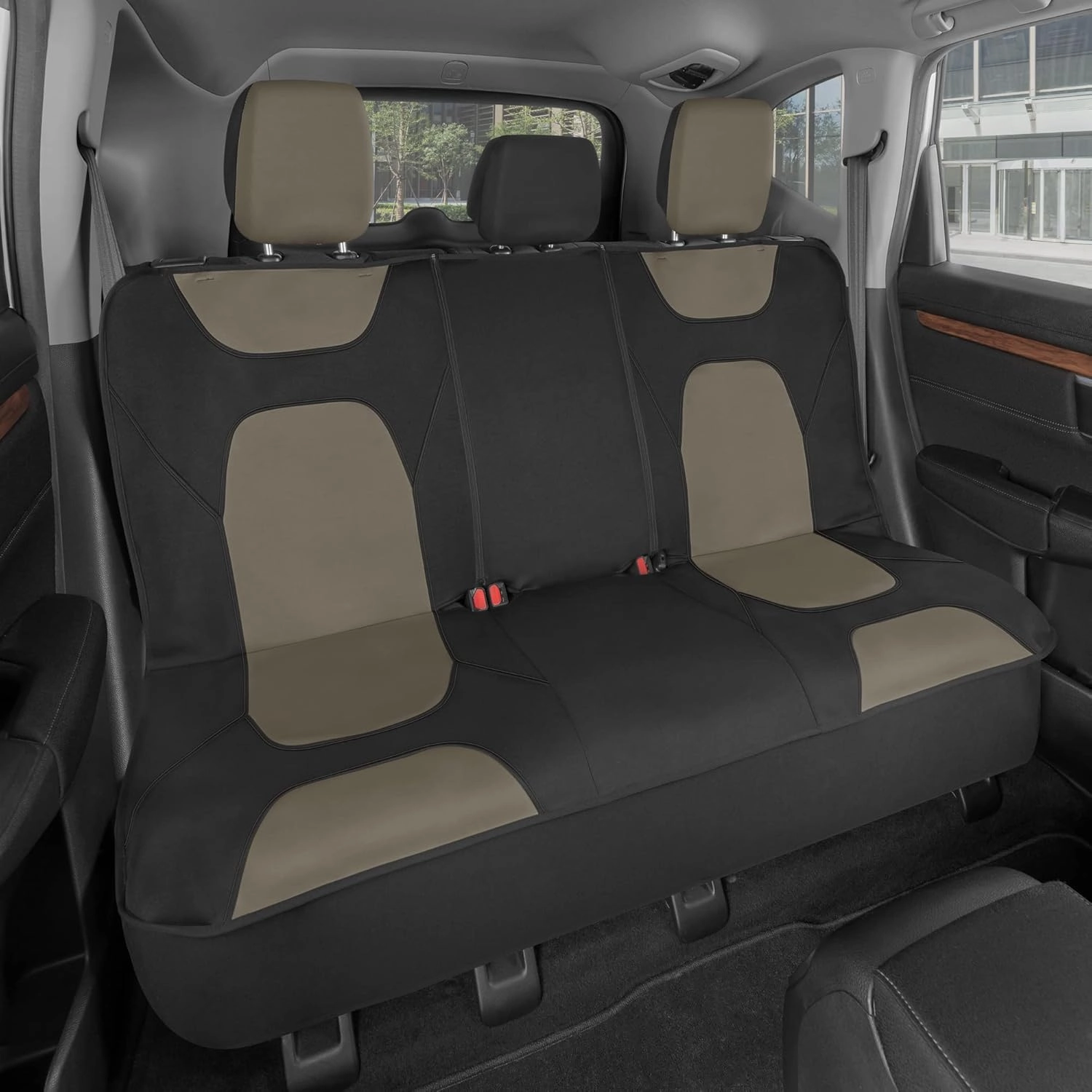 Motor Trend AquaShield Waterproof Beige Rear Split Bench Seat Covers for Trucks Rear Seat Cover Only - Black Car Seat Covers, Back Seat Covers Only - Durable Neoprene Spill Resistant for Kids & Dogs