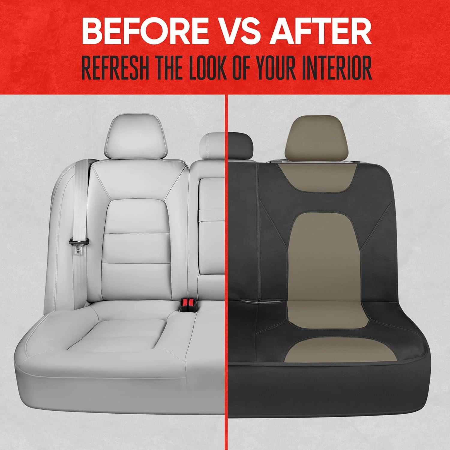 Motor Trend AquaShield Waterproof Beige Rear Split Bench Seat Covers for Trucks Rear Seat Cover Only - Black Car Seat Covers, Back Seat Covers Only - Durable Neoprene Spill Resistant for Kids & Dogs