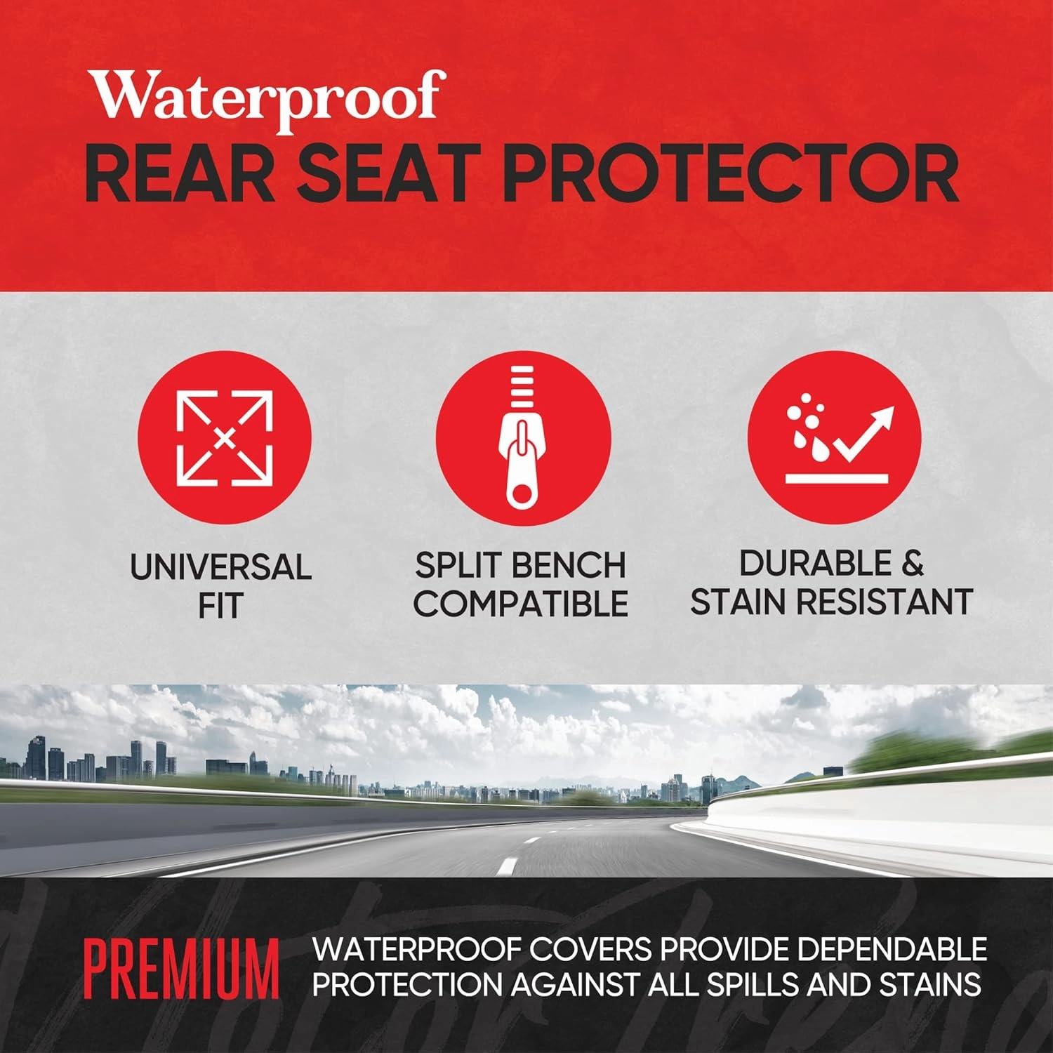Motor Trend AquaShield Waterproof Beige Rear Split Bench Seat Covers for Trucks Rear Seat Cover Only - Black Car Seat Covers, Back Seat Covers Only - Durable Neoprene Spill Resistant for Kids & Dogs