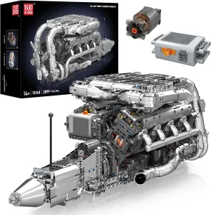 Mould King 10168 MOC Technology V8 Engine Eight Cylinder Engine Series Gasoline Engine Block Kit Technology Clamp Blocks Kit Contains Engine and Battery Box V8 Engine (2899 Parts  )