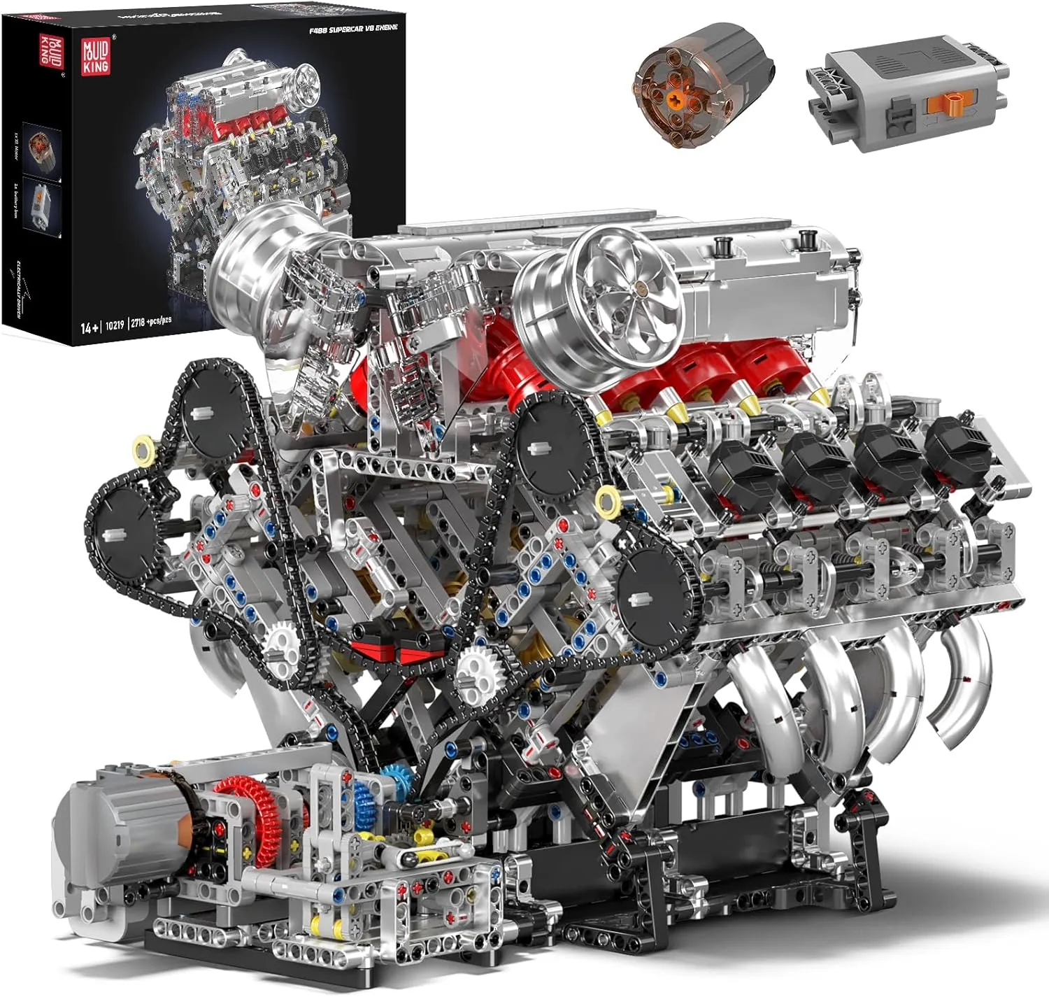 Mould King 10219 V8 Engine Model Kit - Build Your Own Supercar Model Engine, STEM Engineering Building Blocks Sets with Motor, 8-Cylinder Engine Building Kits for Boy Kids Adults(2718 Pieces)