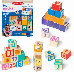 Ms. Rachel Melissa & Doug Letter, Number, and Game Wooden Learning Blocks with Activity Cards for Girls and Boys Toddlers Ages 18 Months  - FSC-Certified