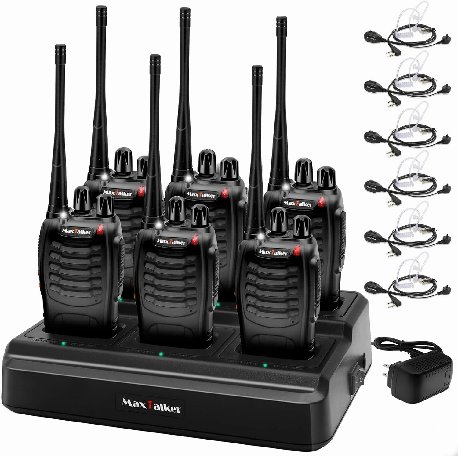 MT-8S Walkie Talkies Long Range for Adults,Rechargeable Walkie Talkie with 6 Way Multi Gang Charger, 1500mAh Li-ion Battery, Earpiece, Flashlight and USB-C Charging (6Pack)