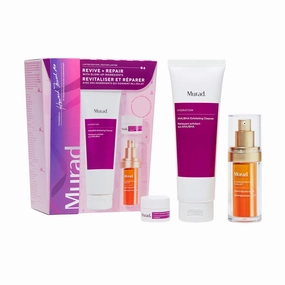 Murad Revive   Repair w/ Glow Up Ingredients - 3-Piece Set ($135 Value) - Regimen for Total Skin Health - AHA/BHA Cleanser 5.0Fl Oz, Glycolic Serum 1.0Fl Oz, Cellular Hydration Cream 0.25Fl Oz