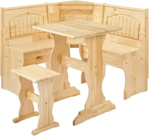 MUSEHOMEINC Traditional Style 3 Piece Solid Wood Breakfast Nook Dining Table Set with Side Bench, Hidden Storage Nook Table Set for Small Space, Corner Dining Set in Nature Color