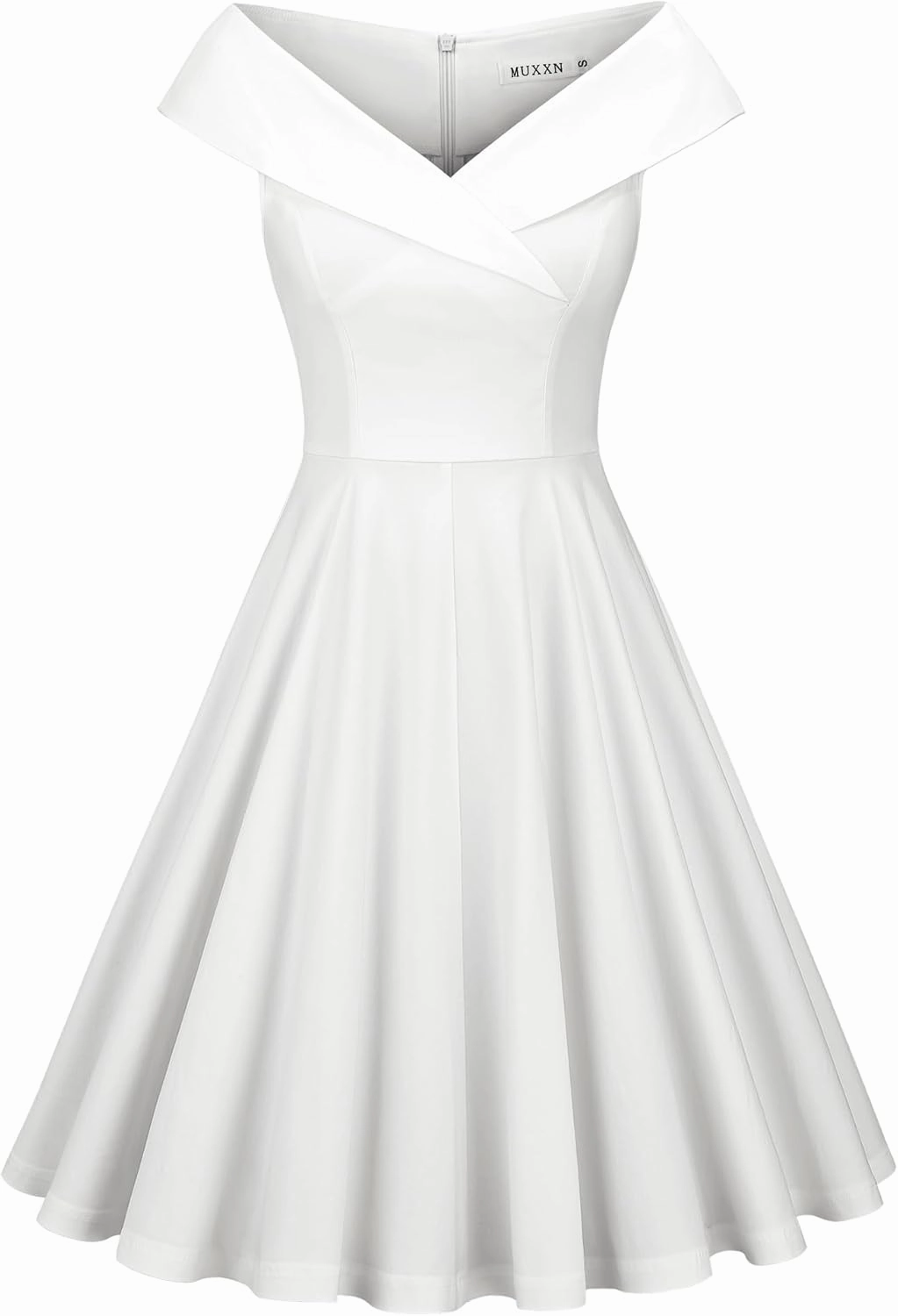 MUXXN Women's 1950s Retro Vintage Sleeveless V Neck Midi Cocktail Swing Dress