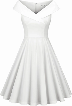 MUXXN Women's 1950s Retro Vintage Sleeveless V Neck Midi Cocktail Swing Dress