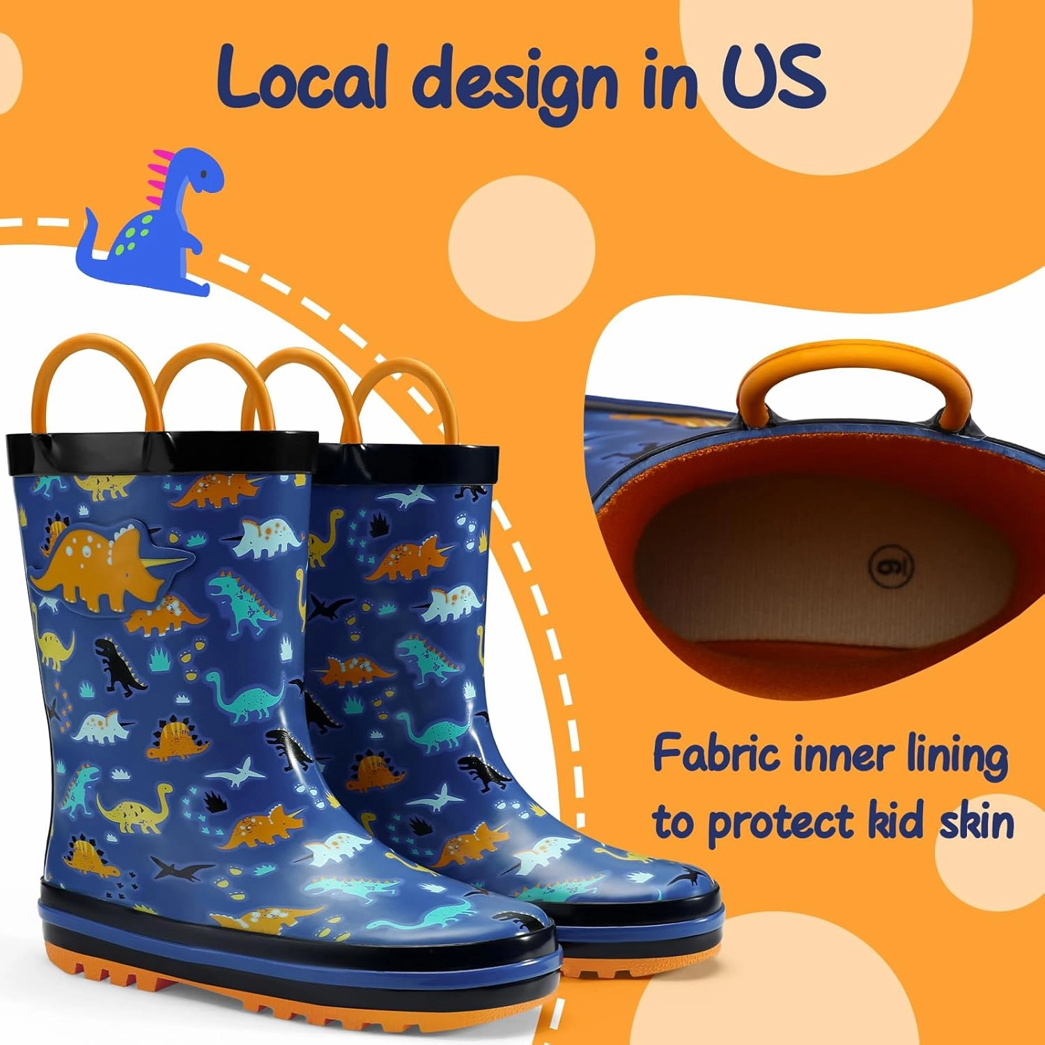 mysoft Kids Rain Boots for Girls Boys Toddler Waterproof Rubber Cute Printed with Easy-On Handles