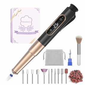 Nail Drill Cordless, Electric Nail File 12 in 1 with LED Display, Nail Drill Machine Professional Portable Rechargeable E File for Gel Acrylic Manicure Pedicure Set with 5 Speeds Black