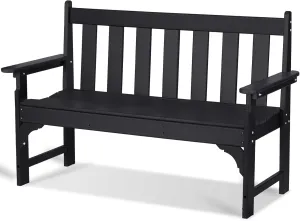 nalone Outdoor Bench, HDPE All Weather Patio Bench Load up to 800 Lbs, 2-Person Garden Bench Rot-Proof Fade Proof for Patio, Porch, and Park (Black)