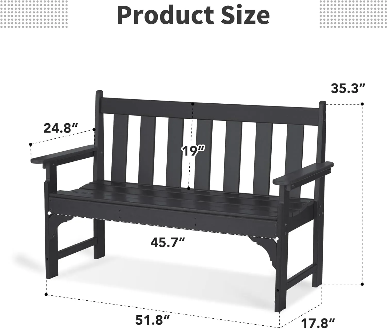 nalone Outdoor Bench, HDPE All Weather Patio Bench Load up to 800 Lbs, 2-Person Garden Bench Rot-Proof Fade Proof for Patio, Porch, and Park (Black)