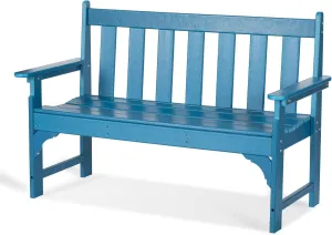 nalone Outdoor Bench, HDPE All Weather Patio Bench Load up to 800 Lbs, 2-Person Garden Bench Rot-Proof Fade Proof for Patio, Porch, and Park (Blue)