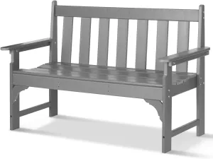 nalone Outdoor Bench, HDPE All Weather Patio Bench Load up to 800 Lbs, 2-Person Garden Bench Rot-Proof Fade Proof for Patio, Porch, and Park (Grey)