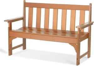 nalone Outdoor Bench, HDPE All Weather Patio Bench Load up to 800 Lbs, 2-Person Garden Bench Rot-Proof Fade Proof for Patio, Porch, and Park (Teak)