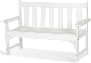 nalone Outdoor Bench, HDPE All Weather Patio Bench Load up to 800 Lbs, 2-Person Garden Bench Rot-Proof Fade Proof for Patio, Porch, and Park (White)