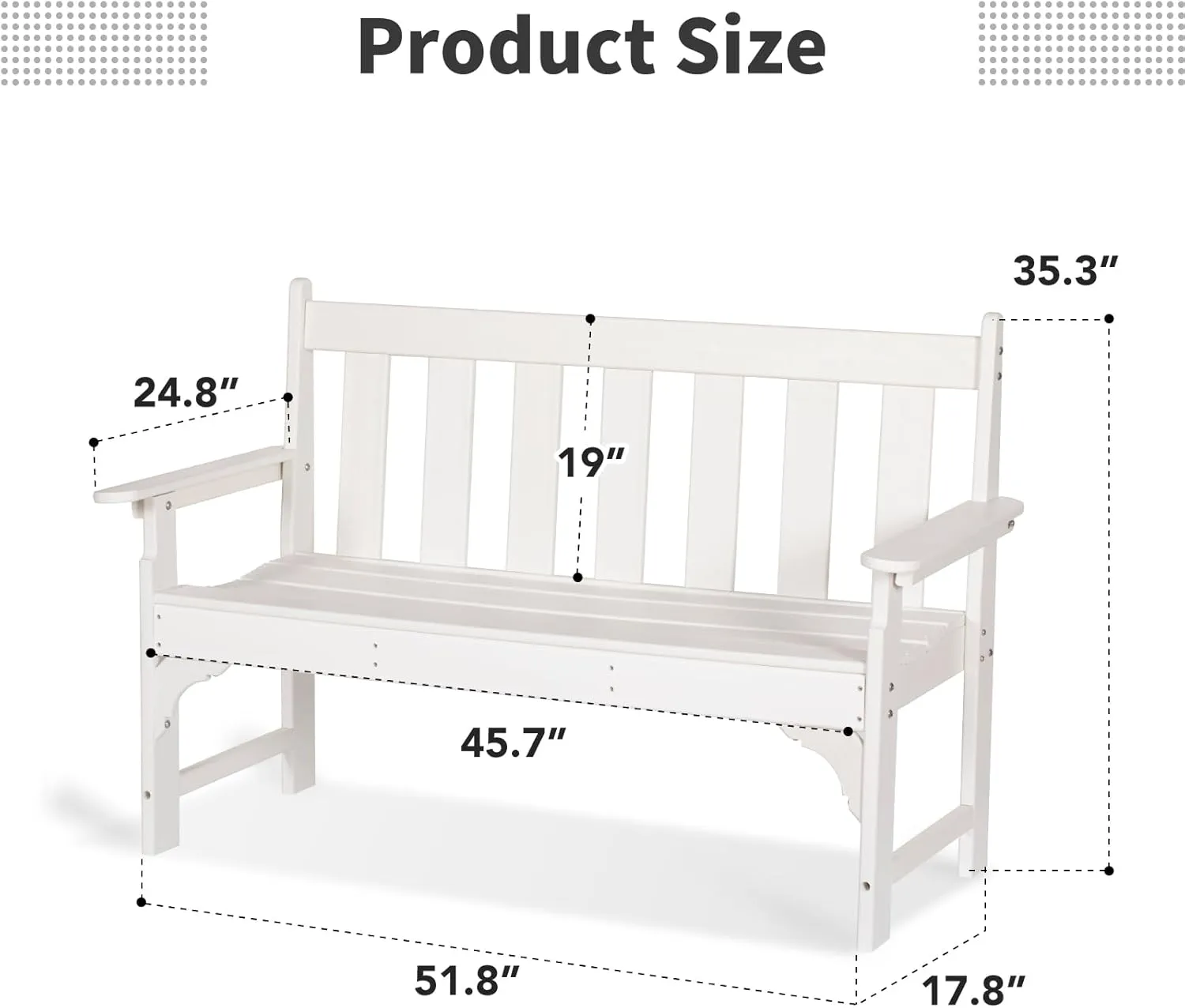 nalone Outdoor Bench, HDPE All Weather Patio Bench Load up to 800 Lbs, 2-Person Garden Bench Rot-Proof Fade Proof for Patio, Porch, and Park (White)