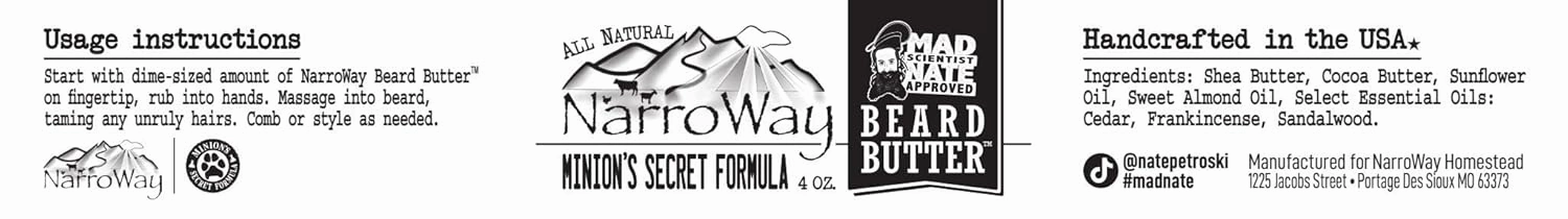Narroway All Natural Beard Butter 4 oz Jar (Min’s Secret Formula)
