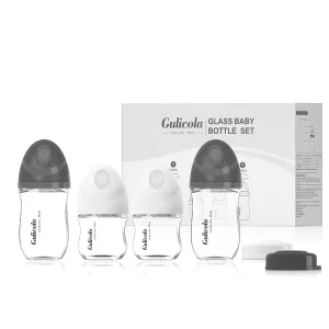 Natural Glass Baby Bottles Set 4 Pack, Newborn Boy Breastfeeding Bottles with Slow Flow Nipples, 0 Months , 3 oz & 5 oz - Black/White