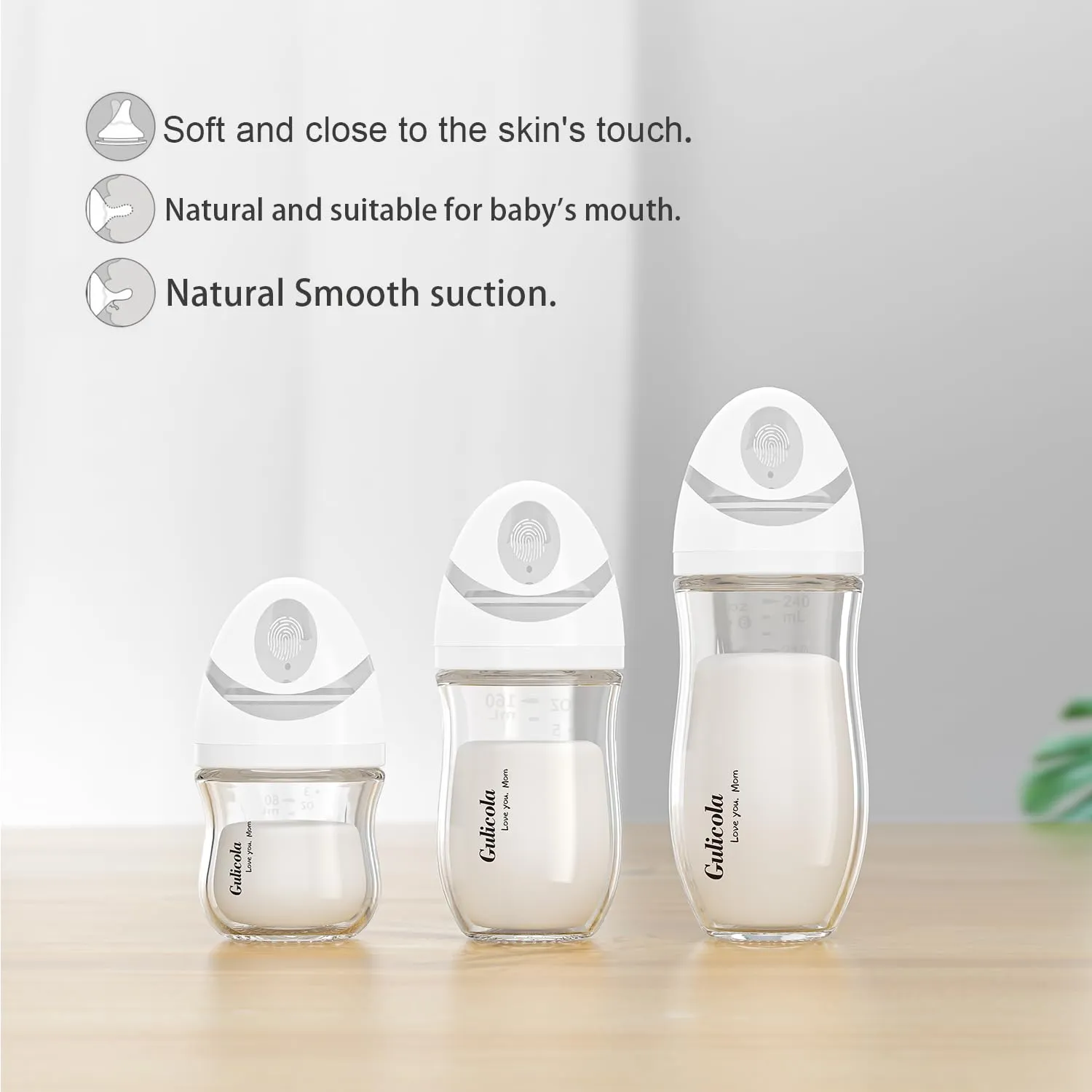 Natural Glass Baby Bottles Set 4 Pack, Newborn Boy Breastfeeding Bottles with Slow Flow Nipples, 0 Months , 3 oz & 5 oz - Black/White