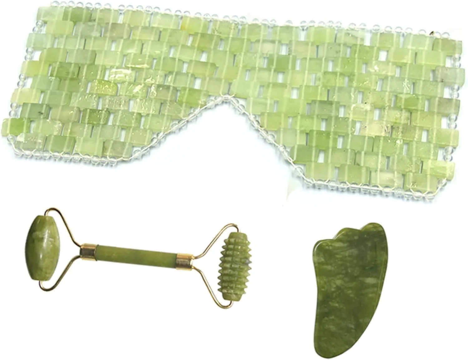 Natural Jade Eye Mask Face Massage Jade Roller Guasha Board Scraper Set Facial Relaxing Sleep Massage Eye Mask Gift,Type 4