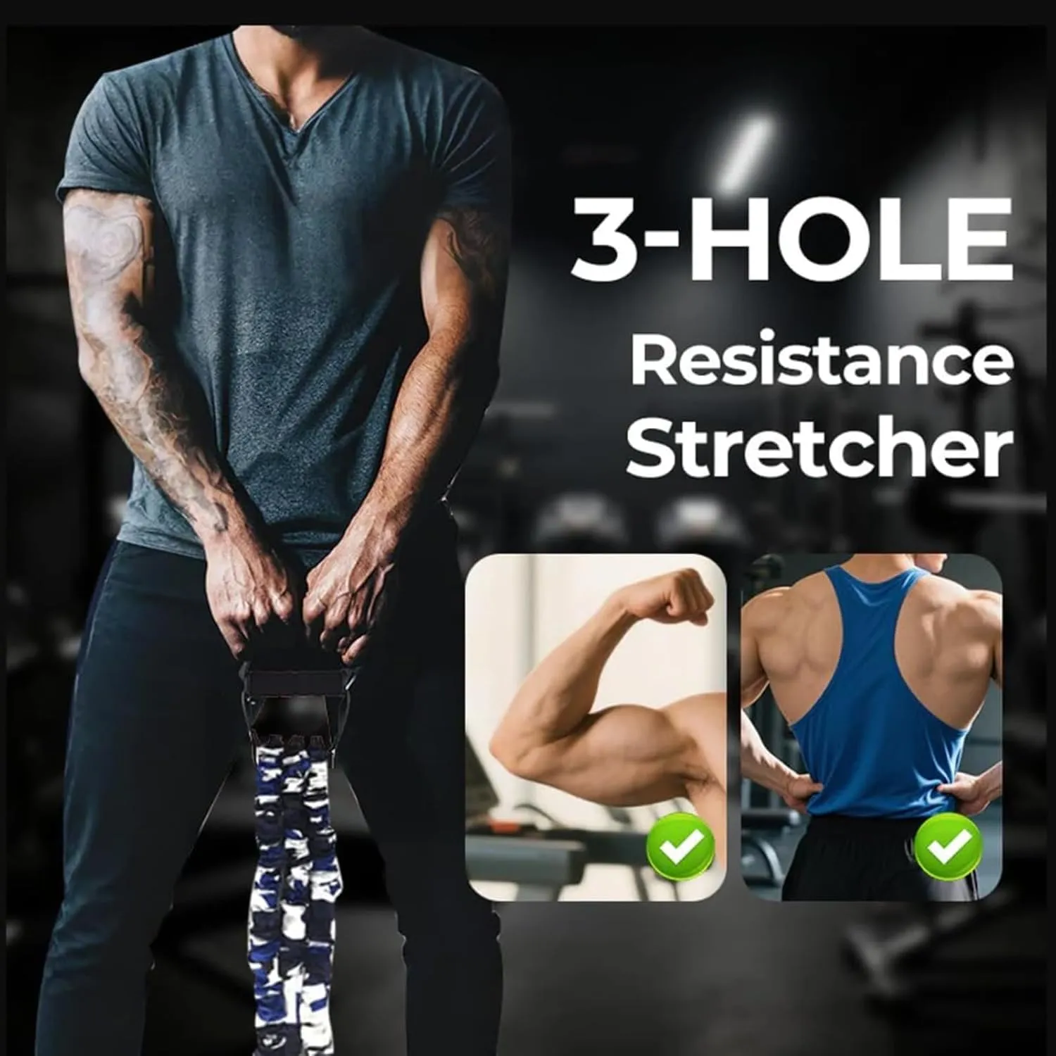 Natural Latex 3-Hole Resistance Stretcher,Chest Expander Stretch Bands for Men,High Elasticity & Tear Resistant Exercise Bands with Handles,Full-Body Basic Training