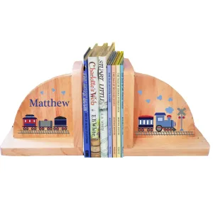 Natural Wood Train Bookends