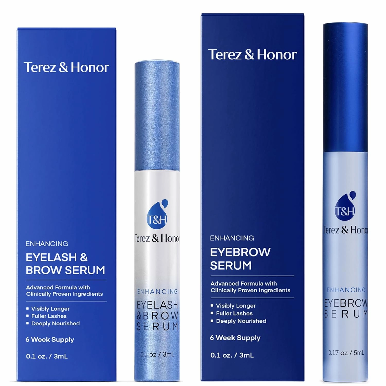 Natural Eyelash Serum with Eyebrow Serum Set - Boost Eyelash Growth Enhancer for Longer, Thicker, Fuller-Looking Lashes and Brows - Gentle & Effective Formular [3 mL   5mL]
