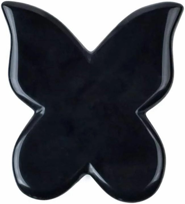 Natural Healing Crystal Black Obsidian Jade Gua Sha Butterfly Scraping Massage Tool, Genuine Healing Gemstone for Facial Lifting and Tightening Massage, Anti-Wrinkles, Anti-Aging (Obsidian)