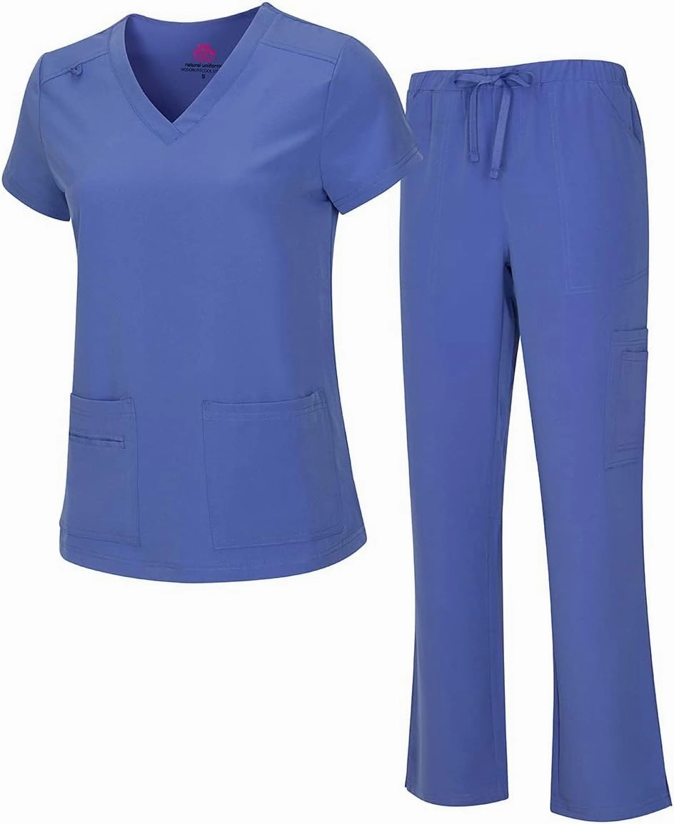 Natural Uniforms Women's Cool Stretch V-Neck Top and Cargo Pant Scrub Set with Regular and Petite Sizes