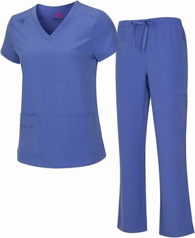 Natural Uniforms Women's Cool Stretch V-Neck Top and Cargo Pant Scrub Set with Regular and Petite Sizes