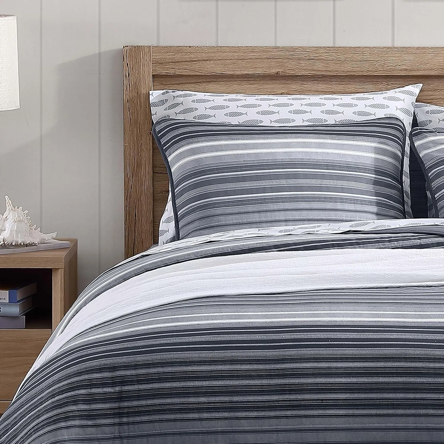 Nautica- King Quilt Set, Cotton Reversible Bedding Set, All Season Designer Home Décor (Coveside Grey, King)